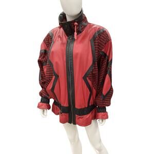 Vintage Jacket Women’s Size XL Leather Bomber Pockets Made In Korea Red & Black